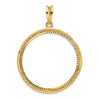 Wideband Distinguished Coin Jewelry 14k Polished Quadruple Twist and Diamond-cut 32.0mm Prong Coin Bezel Pendant