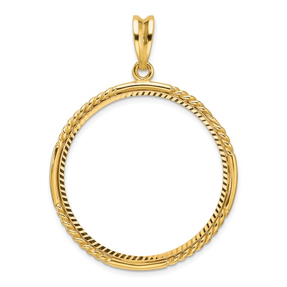 Wideband Distinguished Coin Jewelry 14k Polished Quadruple Twist and Diamond-cut 32.0mm Prong Coin Bezel Pendant