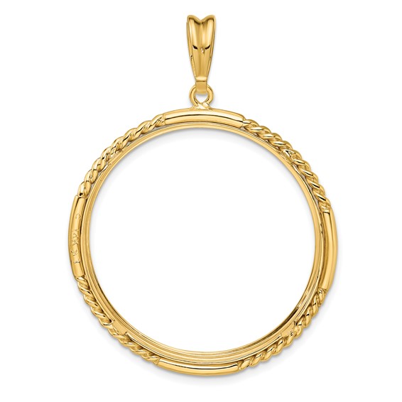 Wideband Distinguished Coin Jewelry 14k Polished Quadruple Twist and Diamond-cut 32.7mm Prong Coin Bezel Pendant