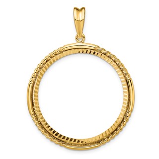 Wideband Distinguished Coin Jewelry 14k Polished Quadruple Twist and Diamond-cut 32.7mm Prong Coin Bezel Pendant