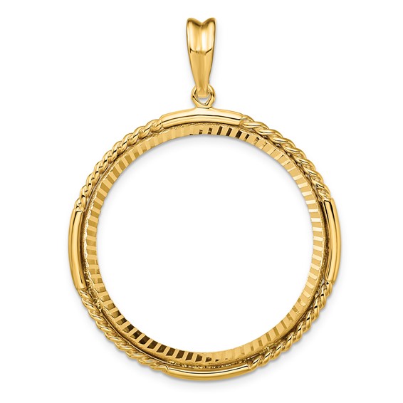 Wideband Distinguished Coin Jewelry 14k Polished Quadruple Twist and Diamond-cut 32.7mm Prong Coin Bezel Pendant