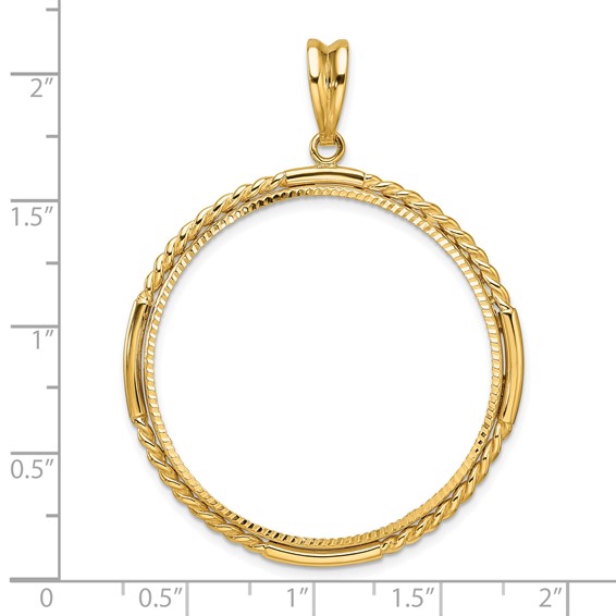 Wideband Distinguished Coin Jewelry 14k Polished Quadruple Twist and Diamond-cut 34.2mm Prong Coin Bezel Pendant