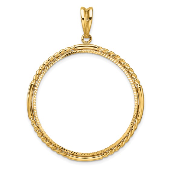 Wideband Distinguished Coin Jewelry 14k Polished Quadruple Twist and Diamond-cut 34.2mm Prong Coin Bezel Pendant