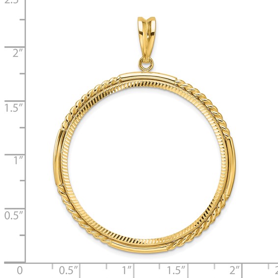 Wideband Distinguished Coin Jewelry 14k Polished Quadruple Twist and Diamond-cut 37.0mm Prong Coin Bezel Pendant