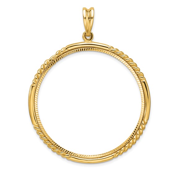 Wideband Distinguished Coin Jewelry 14k Polished Quadruple Twist and Diamond-cut 39.5mm Prong Coin Bezel Pendant