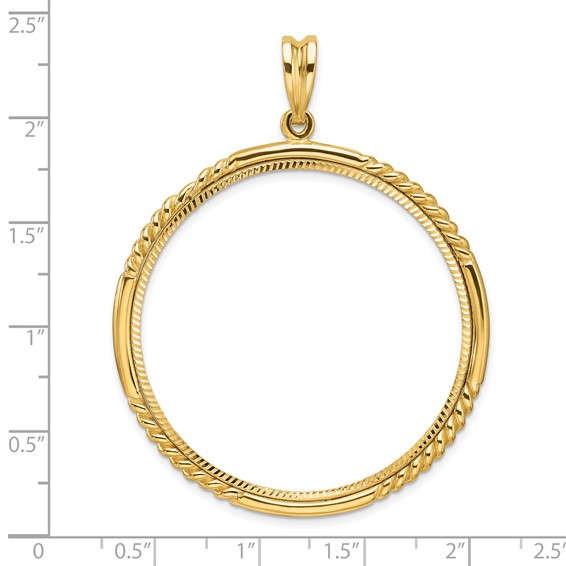 Wideband Distinguished Coin Jewelry 14k Polished Quadruple Twist and Diamond-cut 39.5mm Prong Coin Bezel Pendant