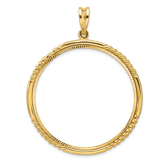 Wideband Distinguished Coin Jewelry 14k Polished Quadruple Twist and Diamond-cut 39.5mm Prong Coin Bezel Pendant