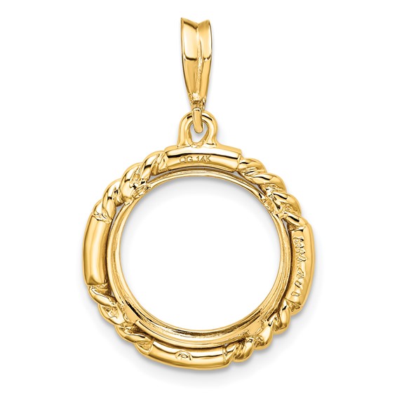 14ky Quadruple Twist and Bright Prong Coin Bezel Pendant                