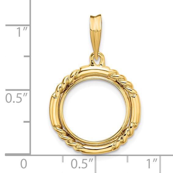 14ky Quadruple Twist and Bright Prong Coin Bezel Pendant                