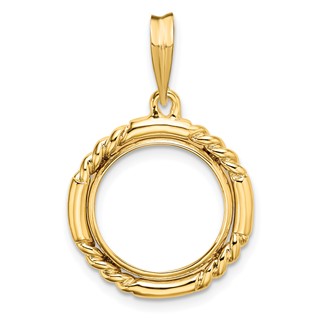 14ky Quadruple Twist and Bright Prong Coin Bezel Pendant                