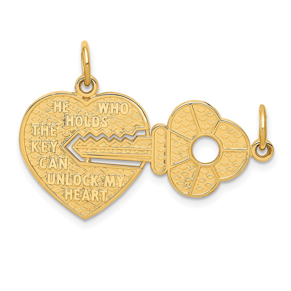 14K Yellow Gold Polished 2-Piece Break-Apart HE Who Holds the Key Can Unlock MY Heart Charm