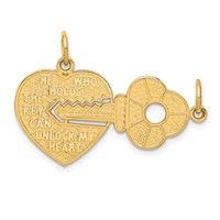 14K Yellow Gold Polished 2-Piece Break-Apart HE Who Holds the Key Can Unlock MY Heart Charm view 1