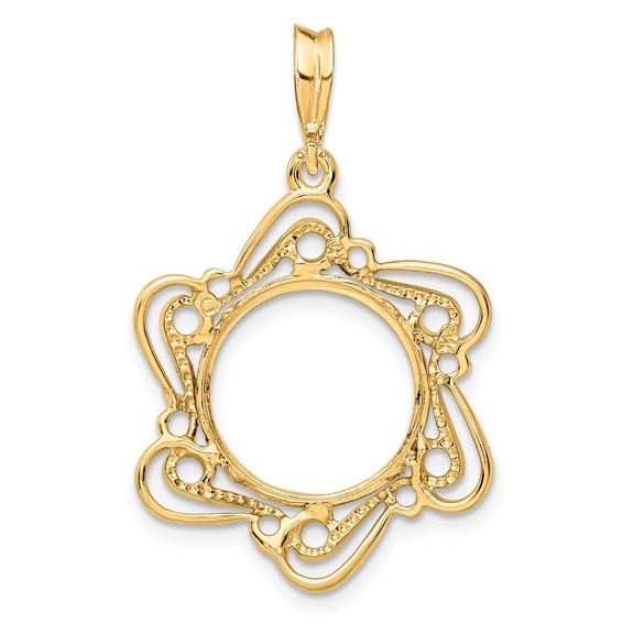 14ky Polished Curved Scroll Prong Coin Bezel Pendant                  