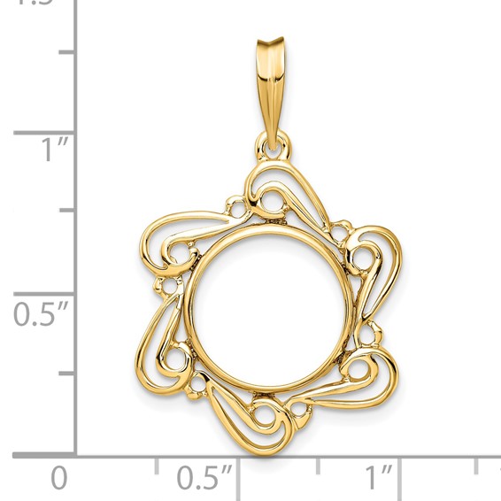 14ky Polished Curved Scroll Prong Coin Bezel Pendant                  