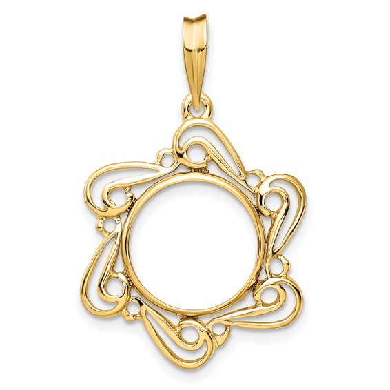 14ky Polished Curved Scroll Prong Coin Bezel Pendant                  