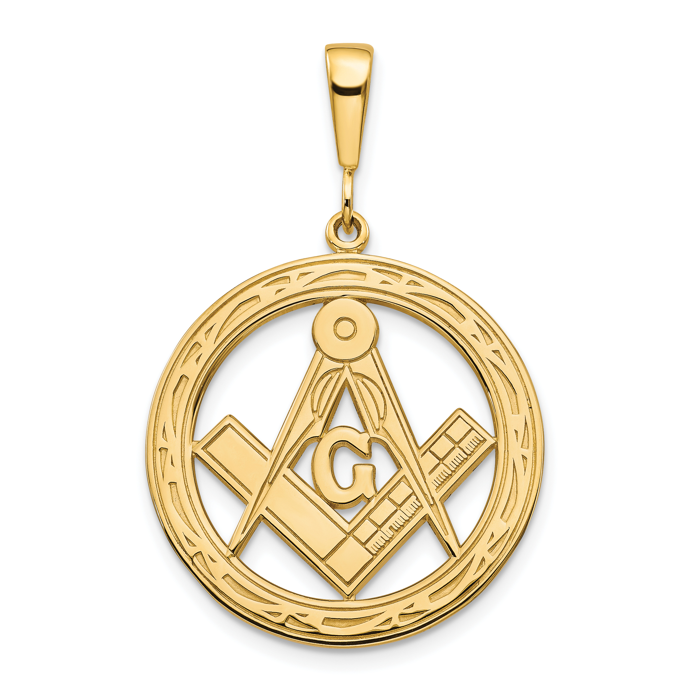 14k Polished & Textured Large Masonic Symbol Pendant (C1097)
