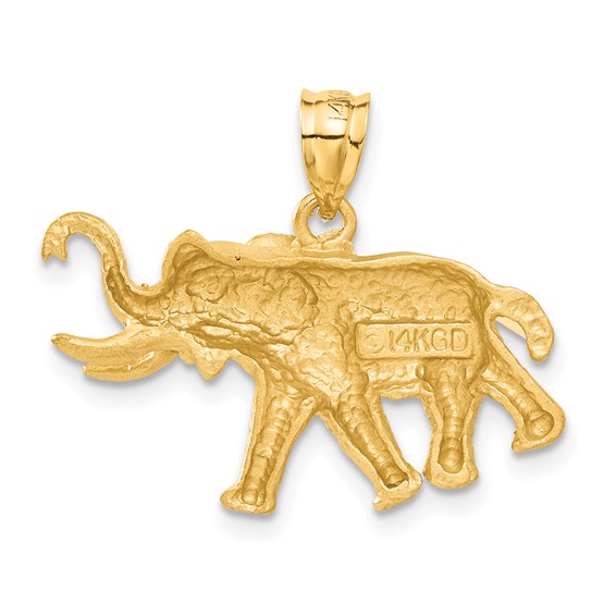 14k Satin Diamond-cut Elephant Pendant