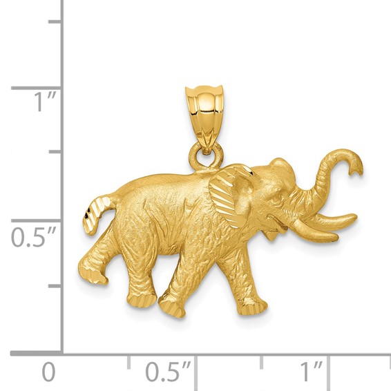 14k Satin Diamond-cut Elephant Pendant