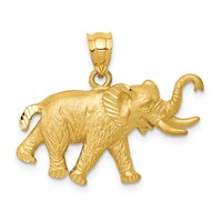 14K Yellow Gold Satin Diamond-cut Elephant Pendant view 1