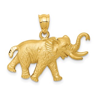 14k Satin Diamond-cut Elephant Pendant