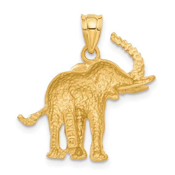 14k Satin Diamond-cut Elephant Pendant