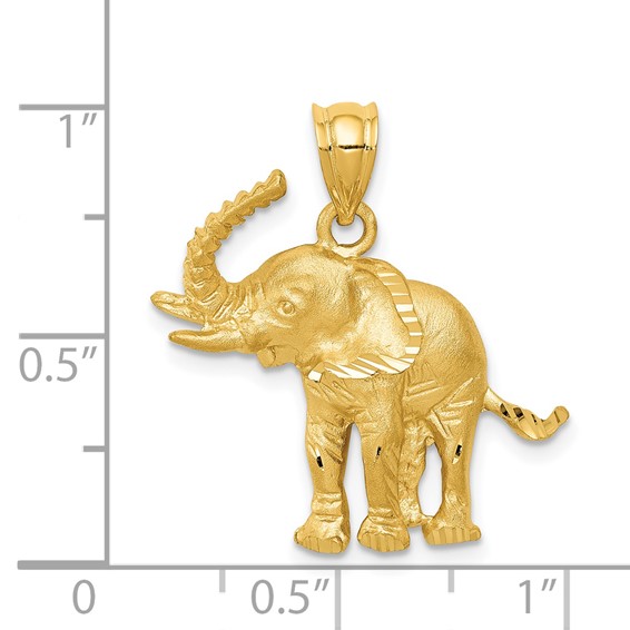 14k Satin Diamond-cut Elephant Pendant