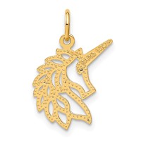 14K Yellow Gold Diamond-cut Unicorn Head Pendant view 3