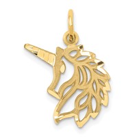 14K Yellow Gold Diamond-cut Unicorn Head Pendant view 1