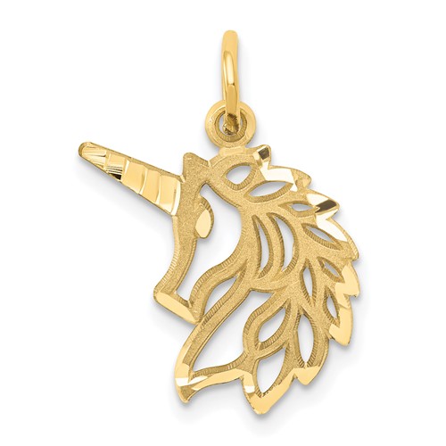 14k Diamond-cut Unicorn Head Pendant