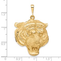 14K Yellow Gold Large Satin Diamond-cut Tiger Head Pendant view 4