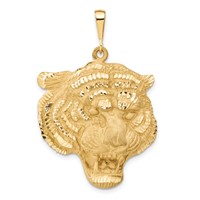14K Yellow Gold Large Satin Diamond-cut Tiger Head Pendant view 1