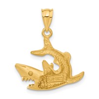 14K Yellow Gold Satin Diamond-cut Swimming Shark Pendant view 3