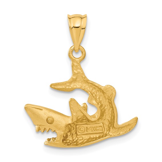 14k Satin Diamond-cut Swimming Shark Pendant
