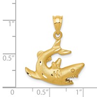 14K Yellow Gold Satin Diamond-cut Swimming Shark Pendant view 4