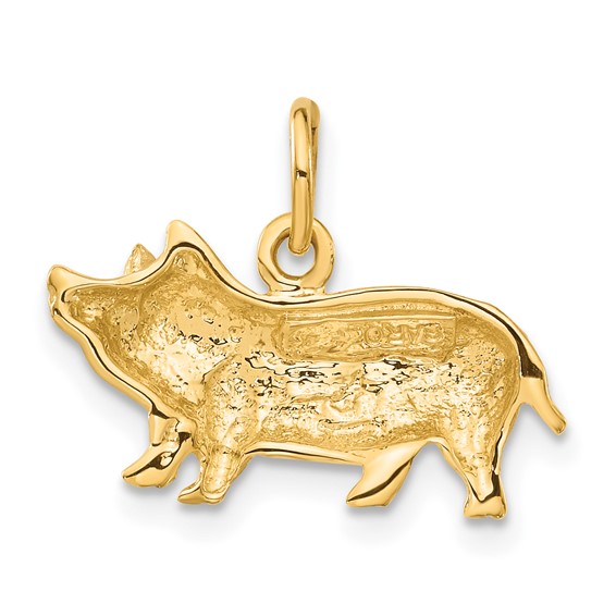 14k Satin Diamond-cut Pig Charm