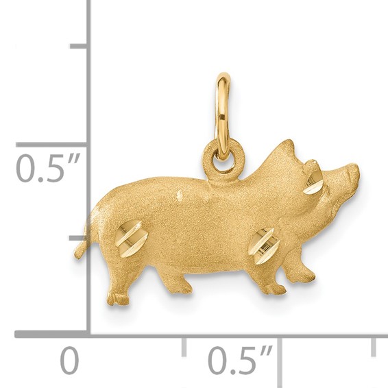 14k Satin Diamond-cut Pig Charm