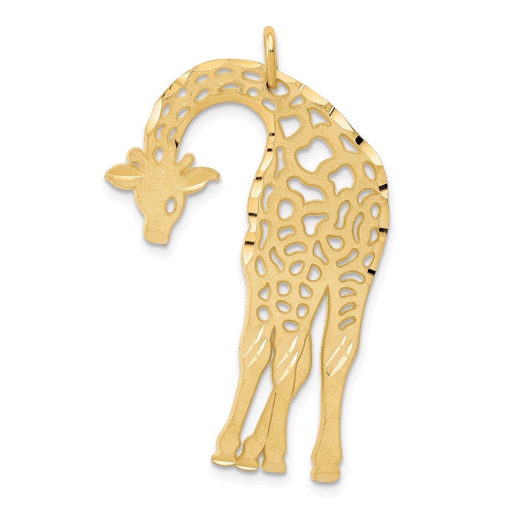 14K Yellow Gold Large Satin Diamond-cut Giraffe Charm