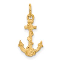 14K Yellow Gold 3-D Satin Diamond-cut Anchor Charm with Rope view 3