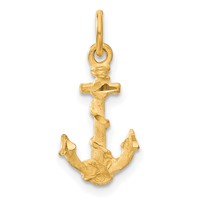14K Yellow Gold 3-D Satin Diamond-cut Anchor Charm with Rope view 1