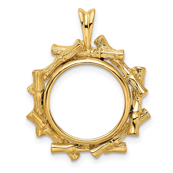 14ky Overlap Bamboo Prong Coin Bezel Pendant                          