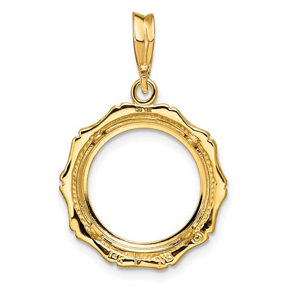 14ky Textured Bamboo Prong Coin Bezel Pendant                         