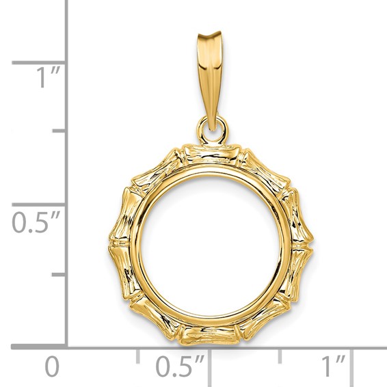 14ky Textured Bamboo Prong Coin Bezel Pendant                         