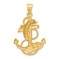 14K Yellow Gold Large Polished and Satin Dolphin on Anchor Charm view 3