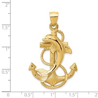 14K Yellow Gold Large Polished and Satin Dolphin on Anchor Charm view 4