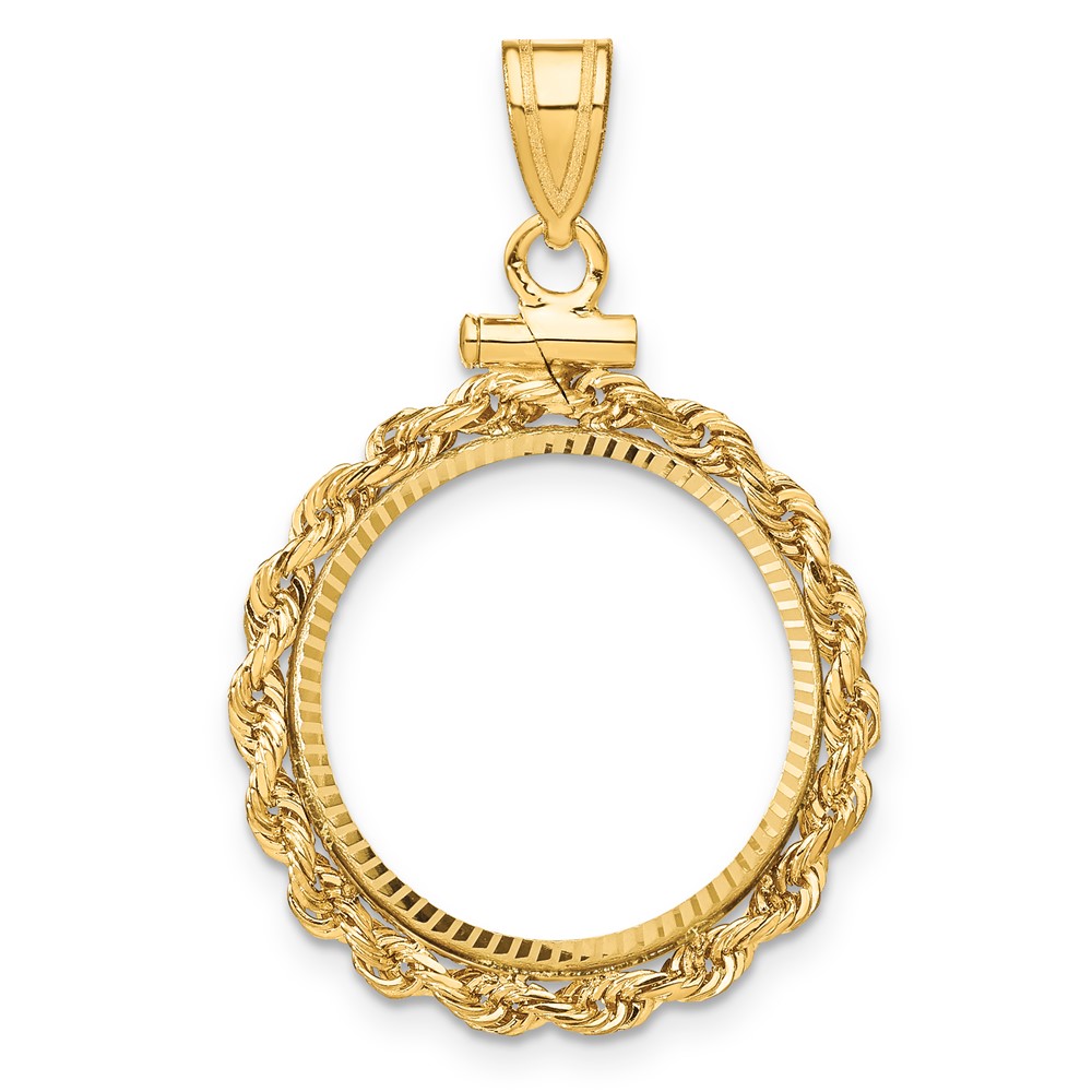 Wideband Distinguished Coin Jewelry 14k Polished Rope and Diamond-cut 18.0mm x 1.35mm Screw Top Coin Bezel Pendant (C1215D/18.0)