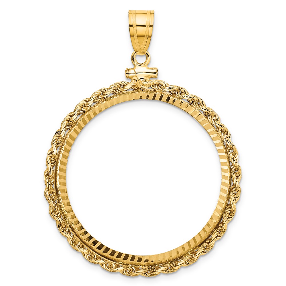 Wideband Distinguished Coin Jewelry 14k Polished Rope and Diamond-cut 32.7mm x 3.00mm Screw Top Coin Bezel Pendant (C1215D/32.7)