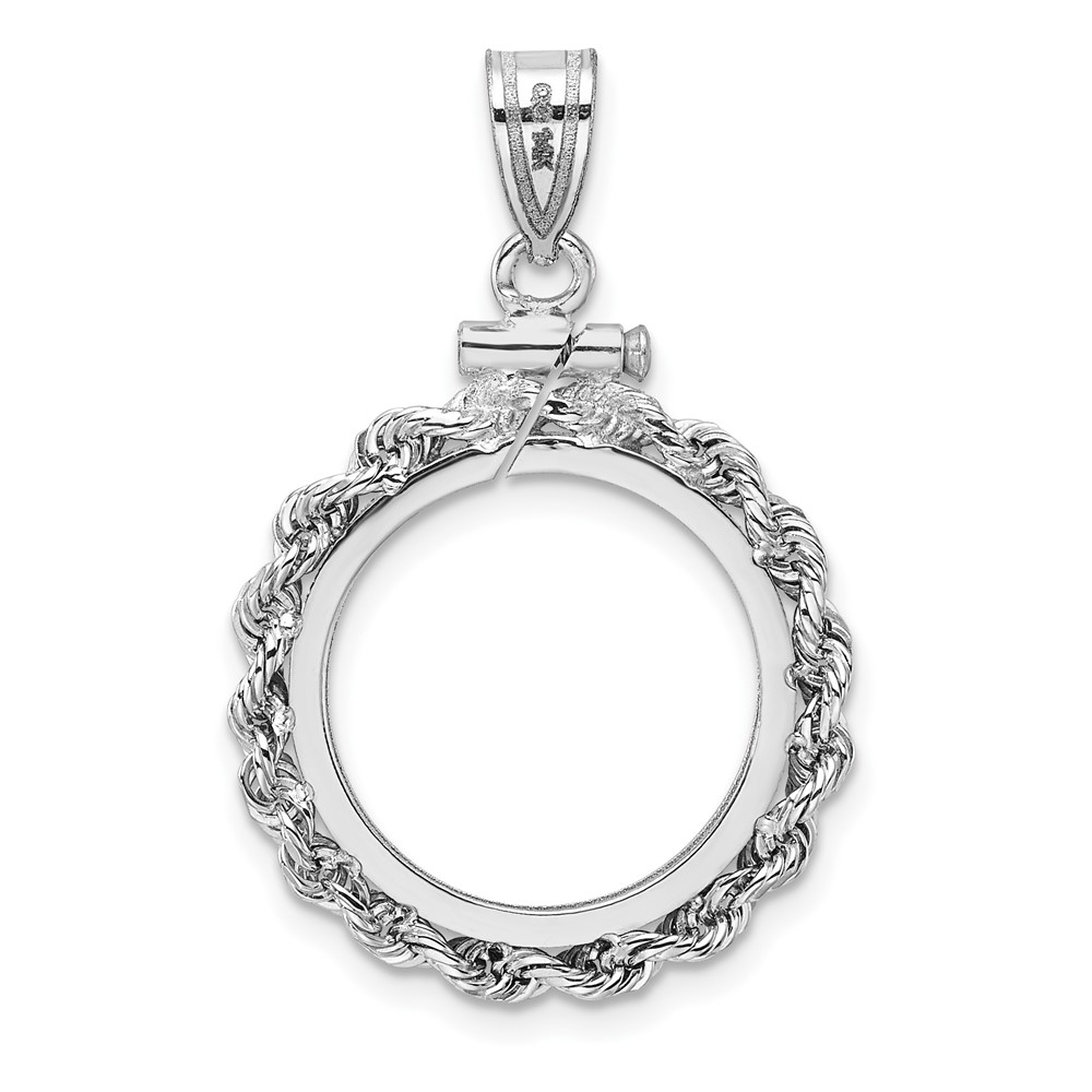 Wideband Distinguished Coin Jewelry 14k White Gold Polished Rope 16.5mm x 1.35mm Screw Top Coin Bezel Pendant (C1215W/16.5)