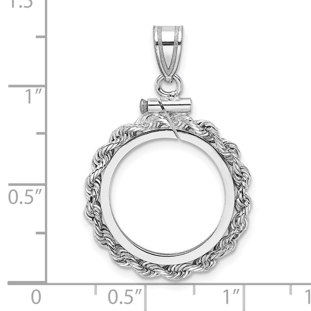 Wideband Distinguished Coin Jewelry 14k White Gold Polished Rope 16.5mm x 1.35mm Screw Top Coin Bezel Pendant (C1215W/16.5)