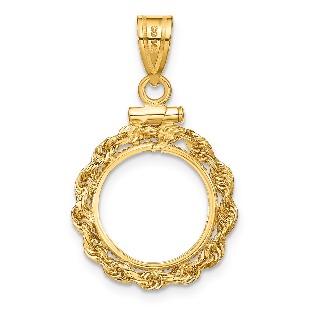 Wideband Distinguished Coin Jewelry 14k Polished Rope 13.0mm x 1.1mm Screw Top Coin Bezel Pendant (C1215/13.0)