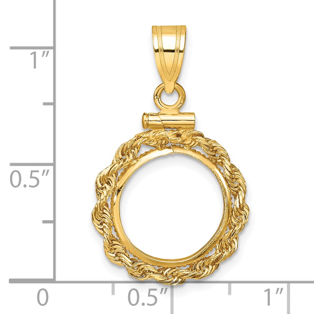 Wideband Distinguished Coin Jewelry 14k Polished Rope 13.0mm x 1.1mm Screw Top Coin Bezel Pendant (C1215/13.0)